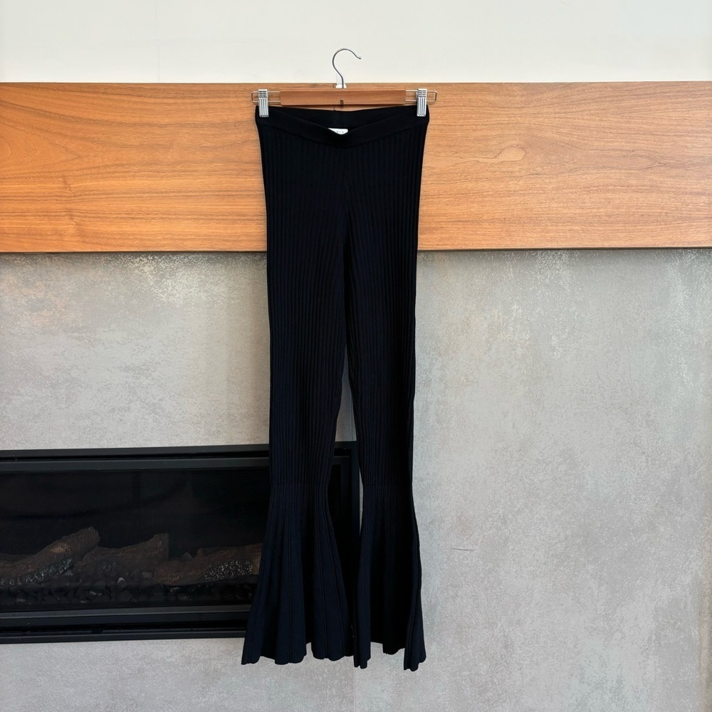 NWOT Sandro Noe Flare Rib-knit Flare Pants In Black, Size 36/ US 4 - Picture 5 of 14